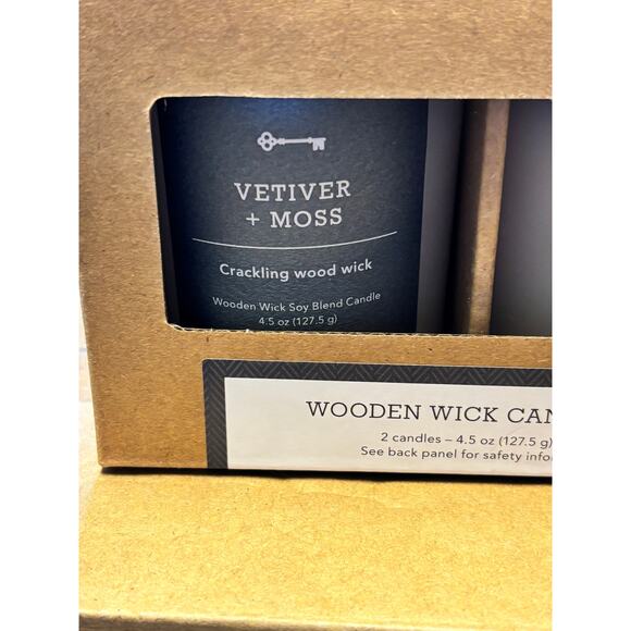 2 Pc Threshold Milky White Glass Vetiver Moss & Black Cedar Wooden Wick Candles - Picture 3 of 6
